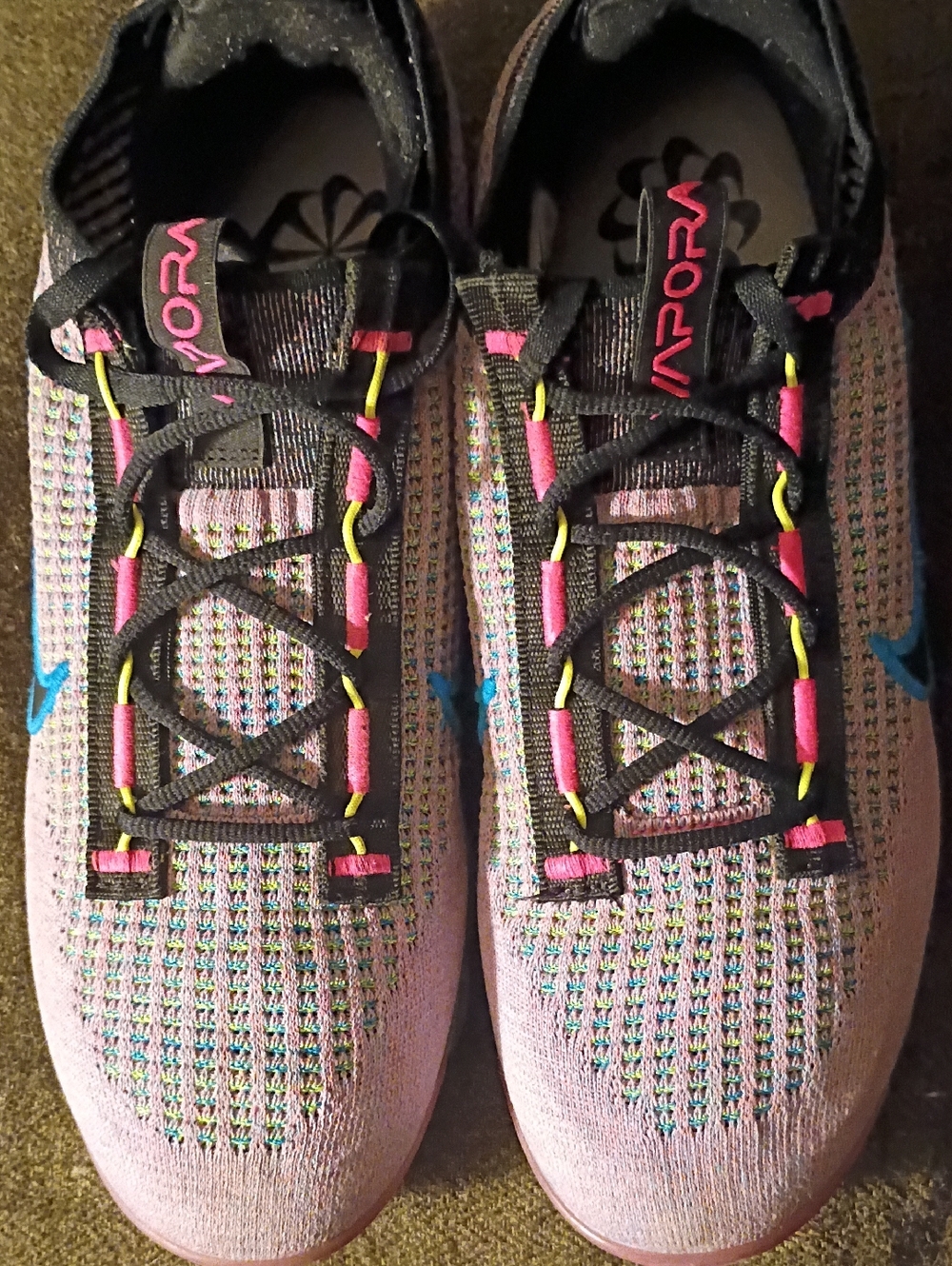 Nike Pink Knit Running Sneakers with Black Laces and Teal Swoosh
